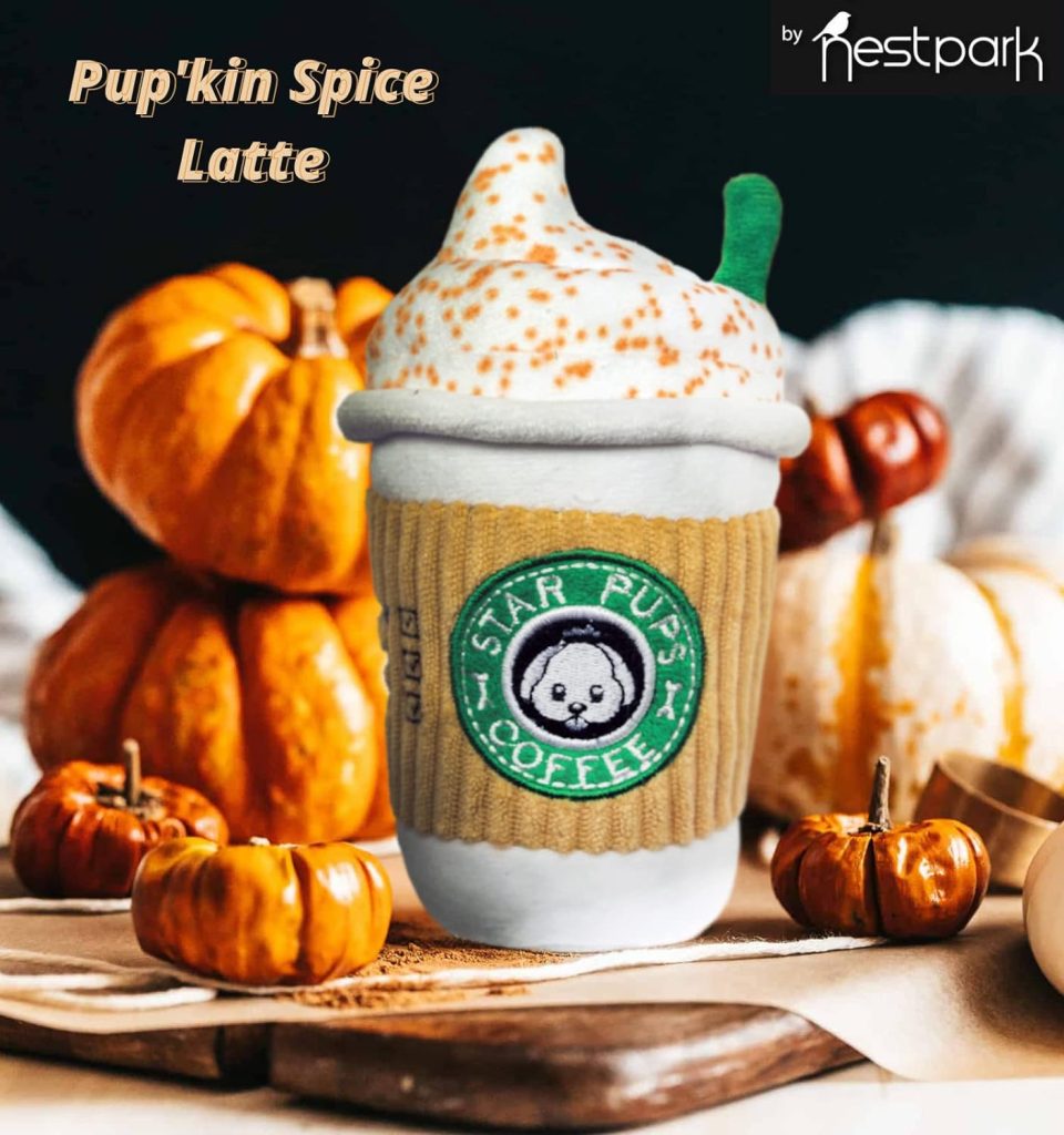 Parody Star Pups Coffee Dog Toy Pupkin Spice Latte - Fall Funny Parody Plush Squeaky Holiday Toys for Medium, Small and Large - Cute Gifts for Dog Birthday - Cool Stuffed For All Breed Sizes