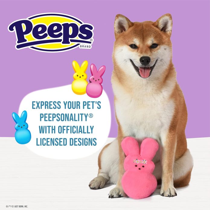 peeps for pets yellow plush dress up bunny squeaky dog toy 4 small dog toy from marshmallow candies brand plush dog toy 1 3
