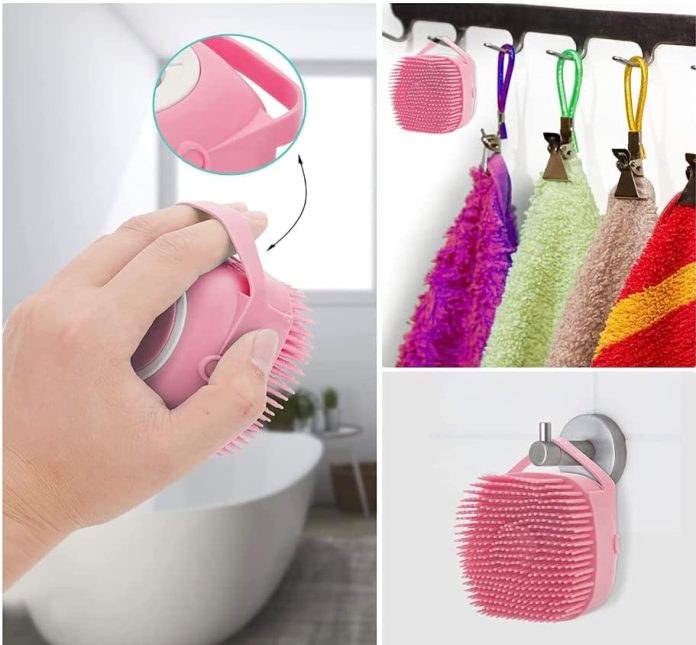 pet bath massage brush puppy dog cat grooming cleaning soft pink 2