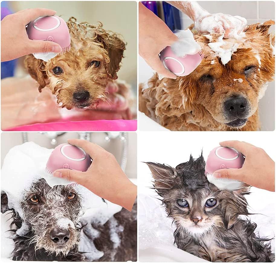 Pet Bath Massage Brush Puppy Dog Cat Grooming Cleaning Soft (Pink)
