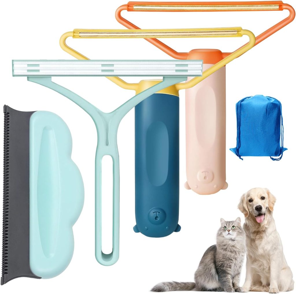 Pet Hair Remover for Couch, 4 PCS Dog Hair Remover for Couch, Efficient Pet Hair Removal Tool, Reusable Dog Hair Remover for Car, Carpet Hair Removal Tool, Pet hair remover for Carpet, Furniture