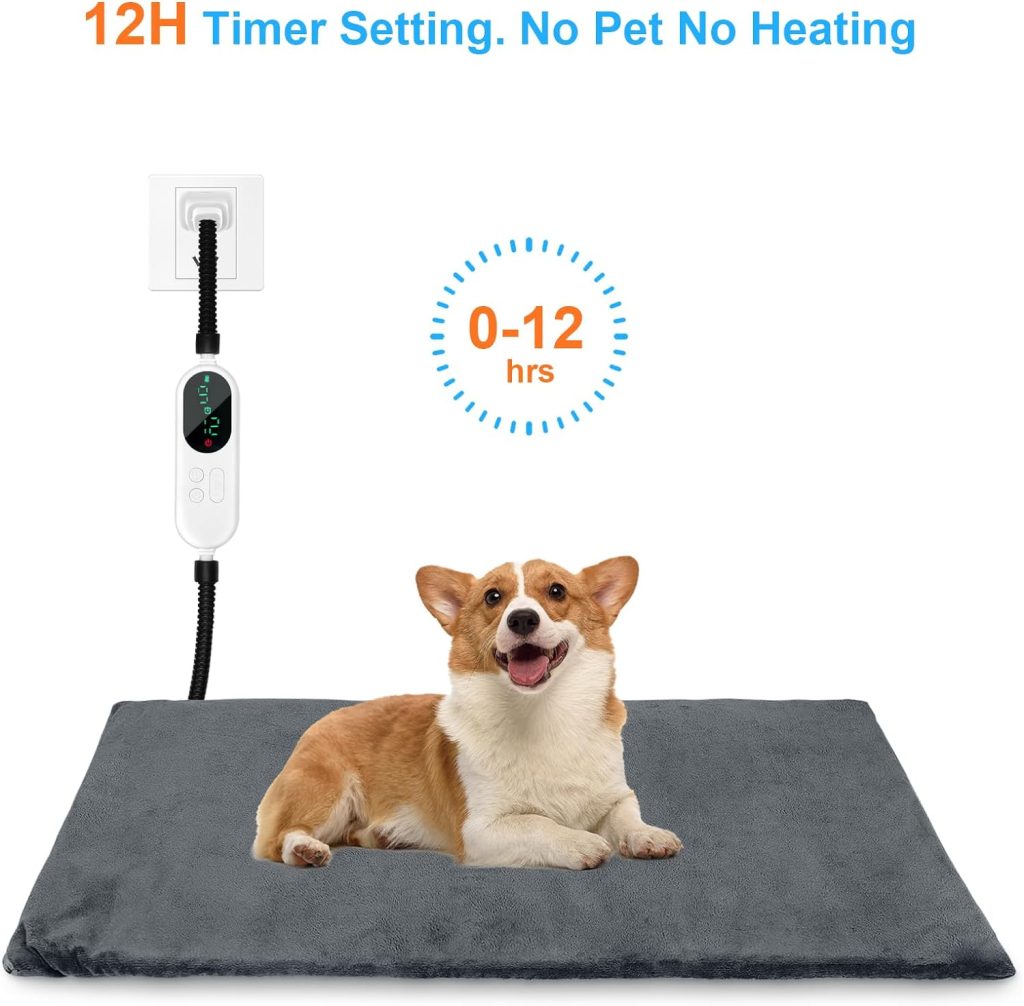 Pet Heating Pad for Dogs and Cats,Dog Cat Heating Pad with Auto Timer and Chew Resistant Cord, 9 Adjustable Temperature Waterproof Heated Pet Bed Mat,27.5 x 17.7 inches…