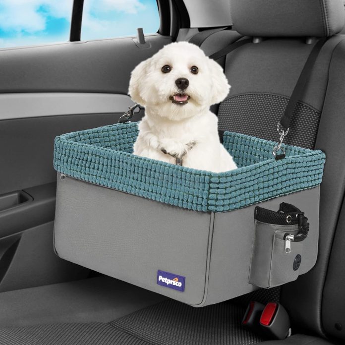 petprsco pet car seat for small dogs cats 20lbs deluxe dog booster seat with clip on adjustable leash portable puppy car