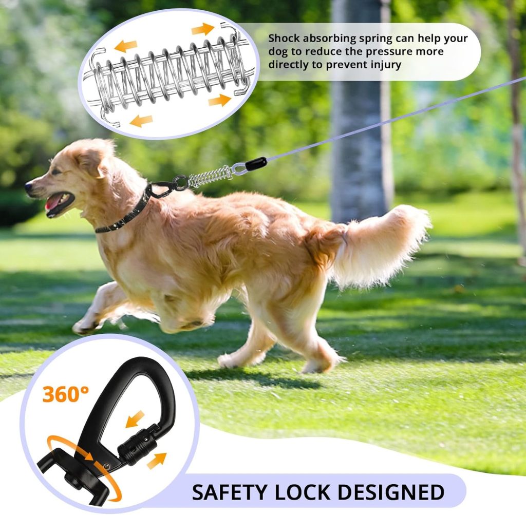 Reflective Dog Leash Chew Proof: 10 ft Heavy Duty Dog Lead for Small Large Dogs - Waterproof Pet Long Chain Leashes with Swivel Lockable Hook and Shock Absorbing Spring for Outdoor Training Walking