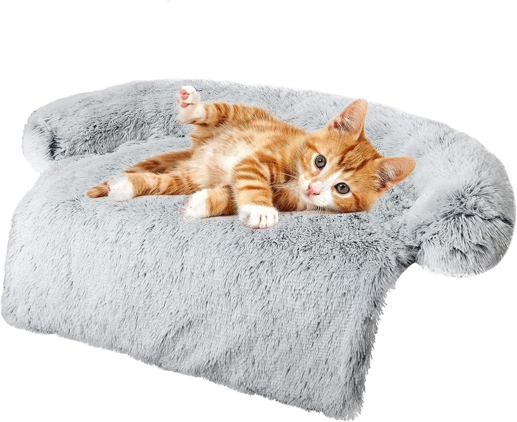 Tinaco Luxurious Calming Bed Mats, Washable Removable Couch Cover, Plush Long Fur Mat for Pets, Waterproof Lining, Perfect for Small, Medium and Large Dogs and Cats (Gradient Gray, L)