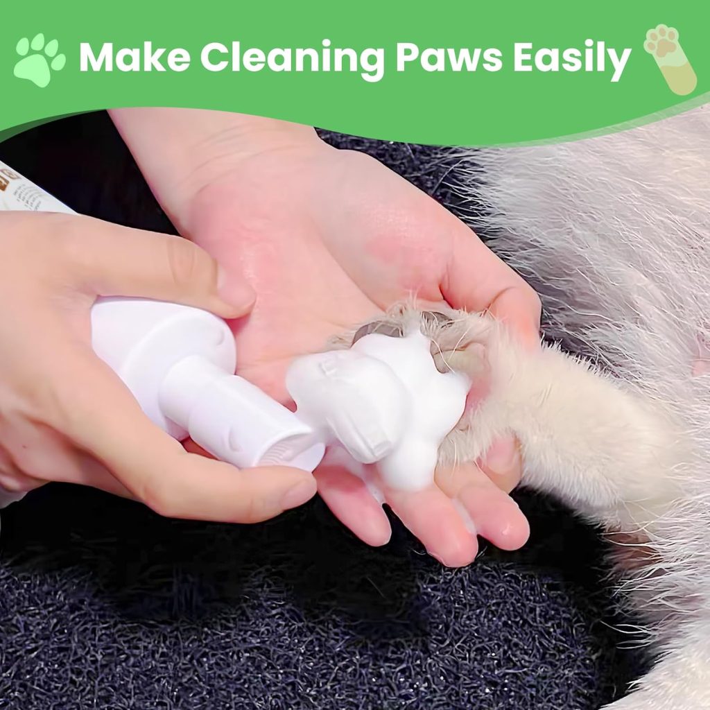 Tinioey Paw Cleaner for Dogs and Cats| Clean Paws No-Rinse Foaming Cleanser(5 oz)| Dandelion Paw Cleanser Paw Brush for Dogs| Dog Paw Scrubber| Cat Paw Cleaner (Fragrance Free, 1pcs)