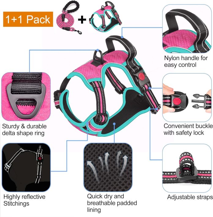 tobedri no pull dog harness adjustable reflective oxford easy control medium large dog harness with a free heavy duty 5f 1