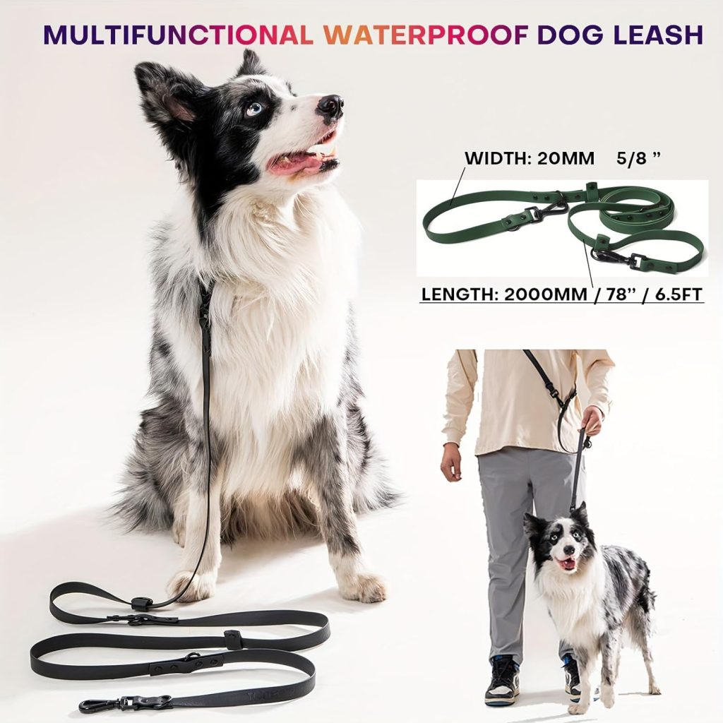 Waterproof and handsfree Leash for Dogs，Multifunctional Dog Training Leads, Hands-Free Adjustable Dogs, Durable Leash for Small Dogs, Medium Dogs and Large Dogs (Black 6.5FT)