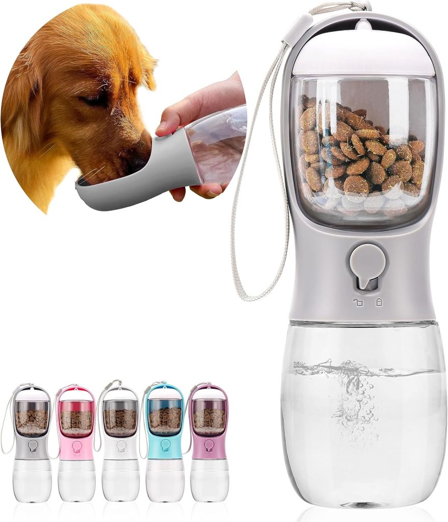 Dog Water Bottle,Portable Pet Water Bottle with Food Container,Outdoor Portable Water Dispenser for Cat,Puppy,Pets for Walking,Hiking,Travel,Puppy Essentials,Dog Stuff(10oz)