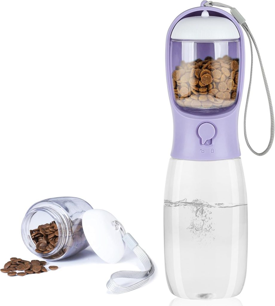 Dog Water Bottle,Portable Pet Water Bottle with Food Container,Outdoor Portable Water Dispenser for Cat,Puppy,Pets for Walking,Hiking,Travel,Puppy Essentials,Dog Stuff(10oz)