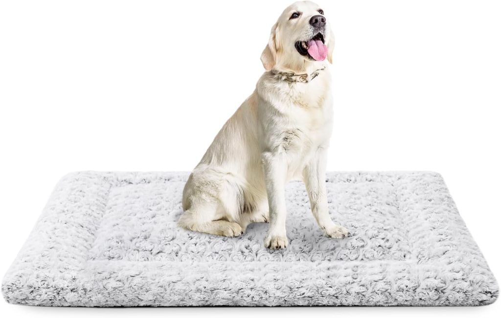Washable Dog Bed Crate Pad for Medium Large Size Dog Soft Fluffy Kennel Pad Crate Mat for Dog Cage Anti-Slip Comfy Pet Bed,35 x 22,Gray