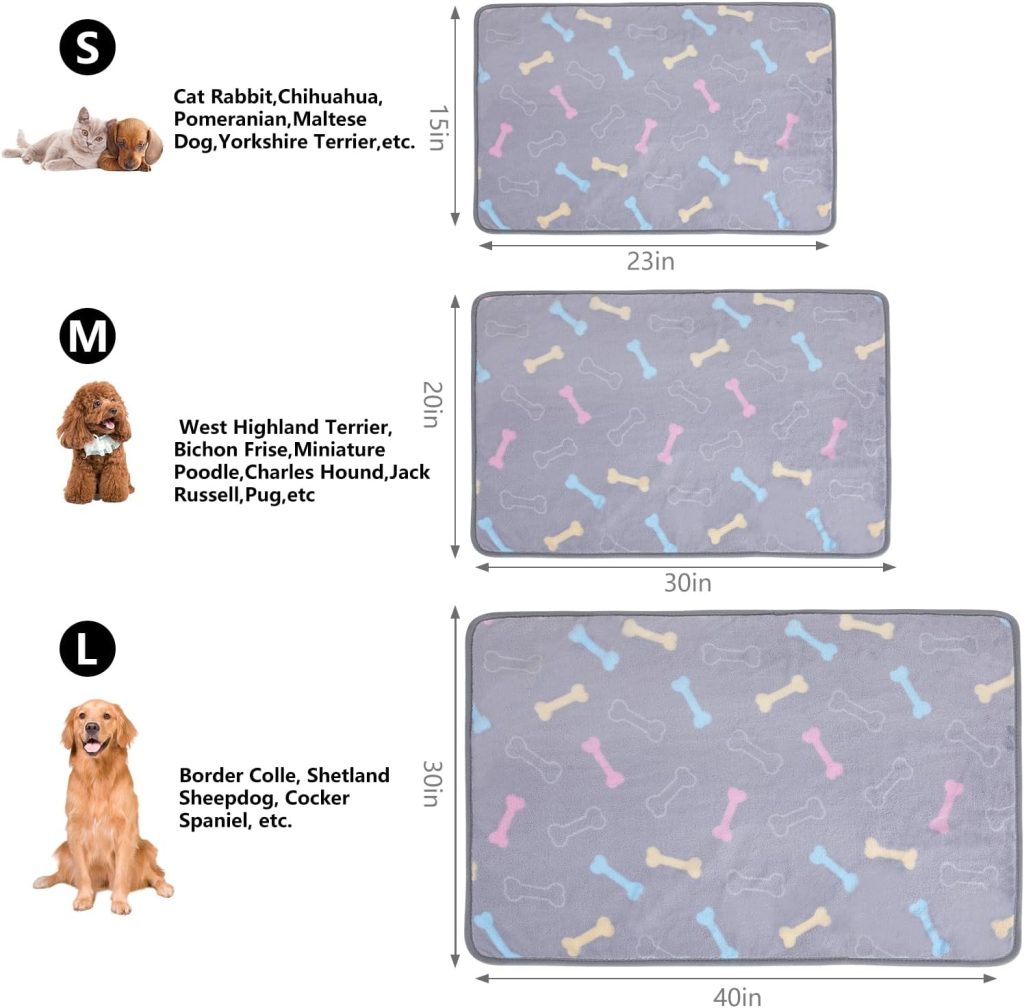 3 Pcs Washable-Soft Warm Dog Blanket Mix Grey Bone Series Pattern Puppy Pet Blankets for Small Medium Large Pet Dogs and Cats(Small 23x15)