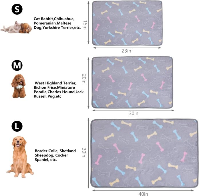 3 pcs washable soft warm dog blanket mix grey bone series pattern puppy pet blankets for small medium large pet dogs and 1