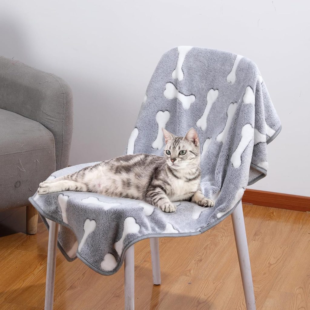 3 Pcs Washable-Soft Warm Dog Blanket Mix Grey Bone Series Pattern Puppy Pet Blankets for Small Medium Large Pet Dogs and Cats(Small 23x15)
