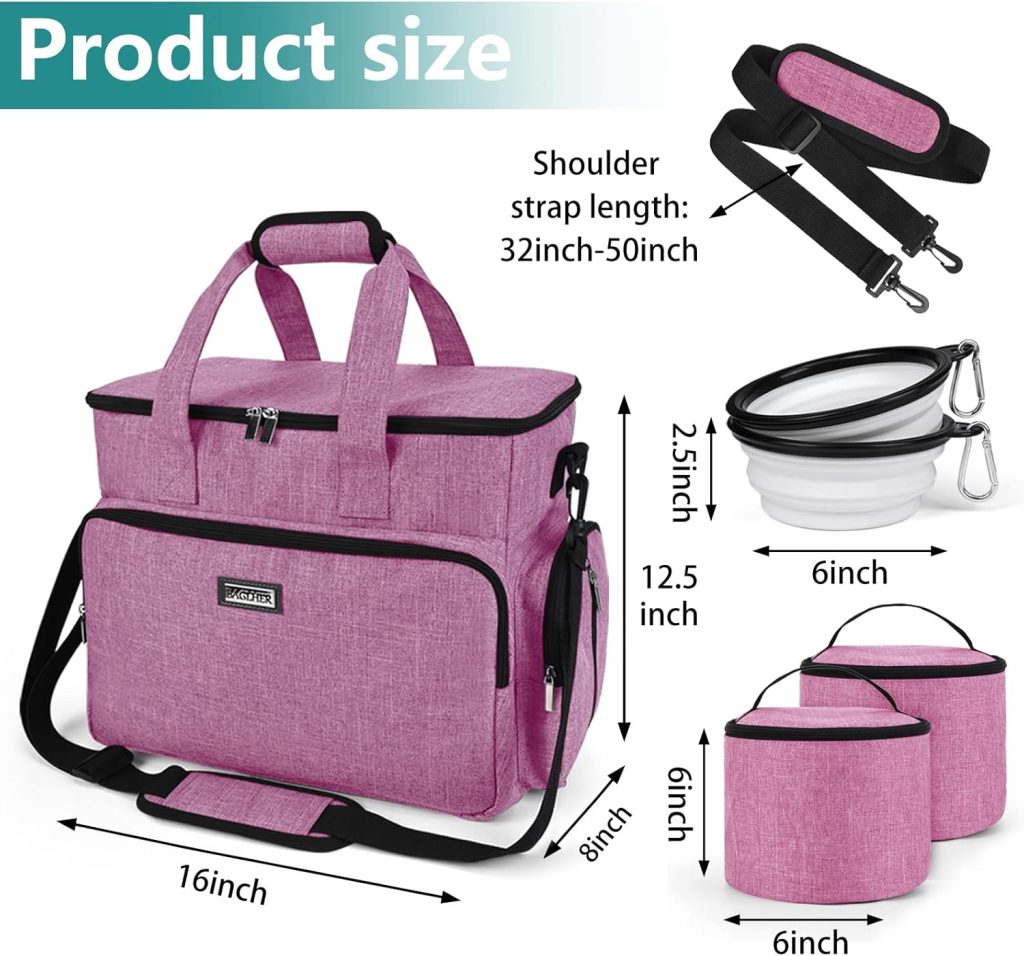 BAGLHER Dog Travel Bag, Pet Travel Bag (All Pet Travel Supplies), with 2 Pet Food Containers and 2 Collapsible Silicone Bowls; Essential Kits for Pet Travel Green