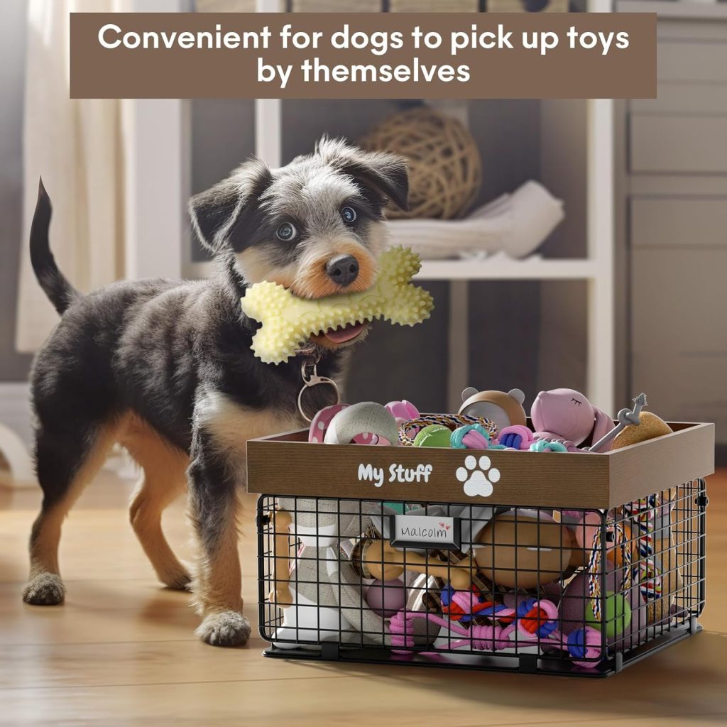 Dog Toy Baskets Metal and Wood Dog Toy Bin Storage Cat and Puppy Toy Bin Organizer for Puppy Leash, Blanket Food, Accessories - Container Baskets for Dogs Farmhouse Home Decor Dog Toy Baskets Metal and Wood Dog Toy Bin Storage Cat and Puppy Toy Bin Organizer for Puppy Leash, Blanket Food, Accessories - Container Baskets for Dogs Farmhouse Home Decor