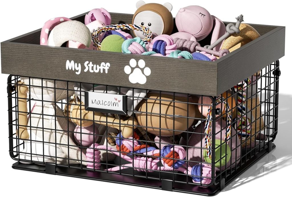 Dog Toy Baskets Metal and Wood Dog Toy Bin Storage Cat and Puppy Toy Bin Organizer for Puppy Leash, Blanket Food, Accessories - Container Baskets for Dogs Farmhouse Home Decor Dog Toy Baskets Metal and Wood Dog Toy Bin Storage Cat and Puppy Toy Bin Organizer for Puppy Leash, Blanket Food, Accessories - Container Baskets for Dogs Farmhouse Home Decor