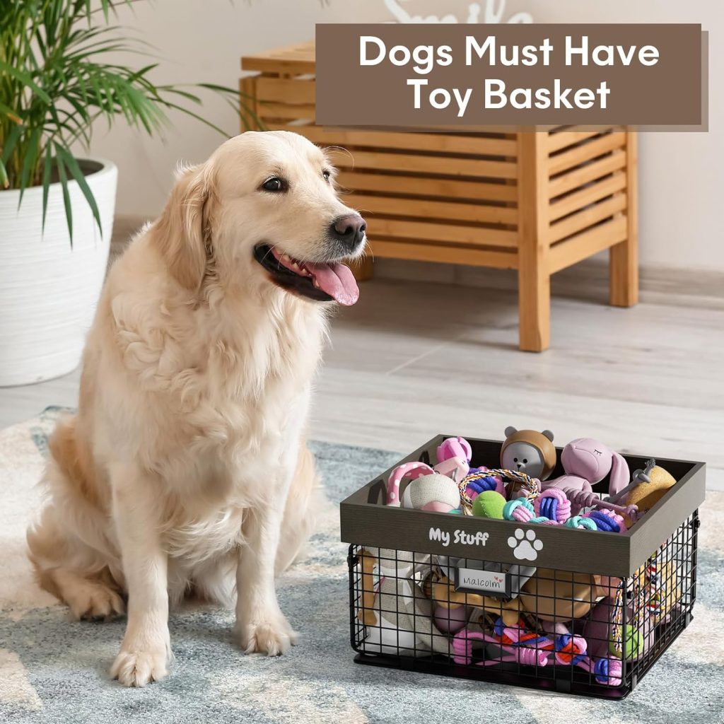 Dog Toy Baskets Metal and Wood Dog Toy Bin Storage Cat and Puppy Toy Bin Organizer for Puppy Leash, Blanket Food, Accessories - Container Baskets for Dogs Farmhouse Home Decor Dog Toy Baskets Metal and Wood Dog Toy Bin Storage Cat and Puppy Toy Bin Organizer for Puppy Leash, Blanket Food, Accessories - Container Baskets for Dogs Farmhouse Home Decor