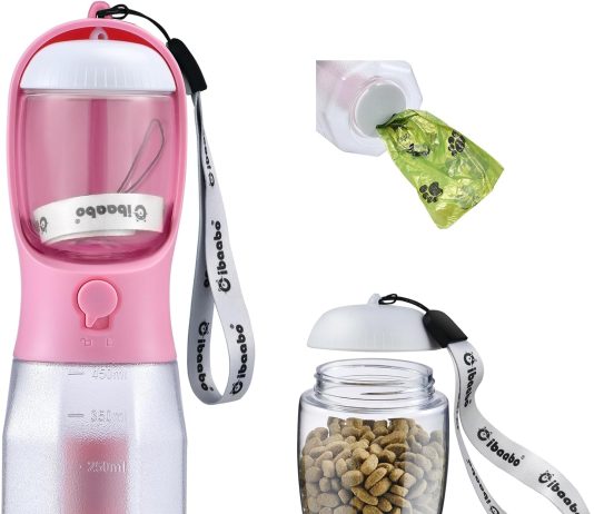 Dog Water Bottle with Food Container Review dog water bottle with food container poop bag holder travel water bowl portable pet dispenser dog stuff accessories item 2