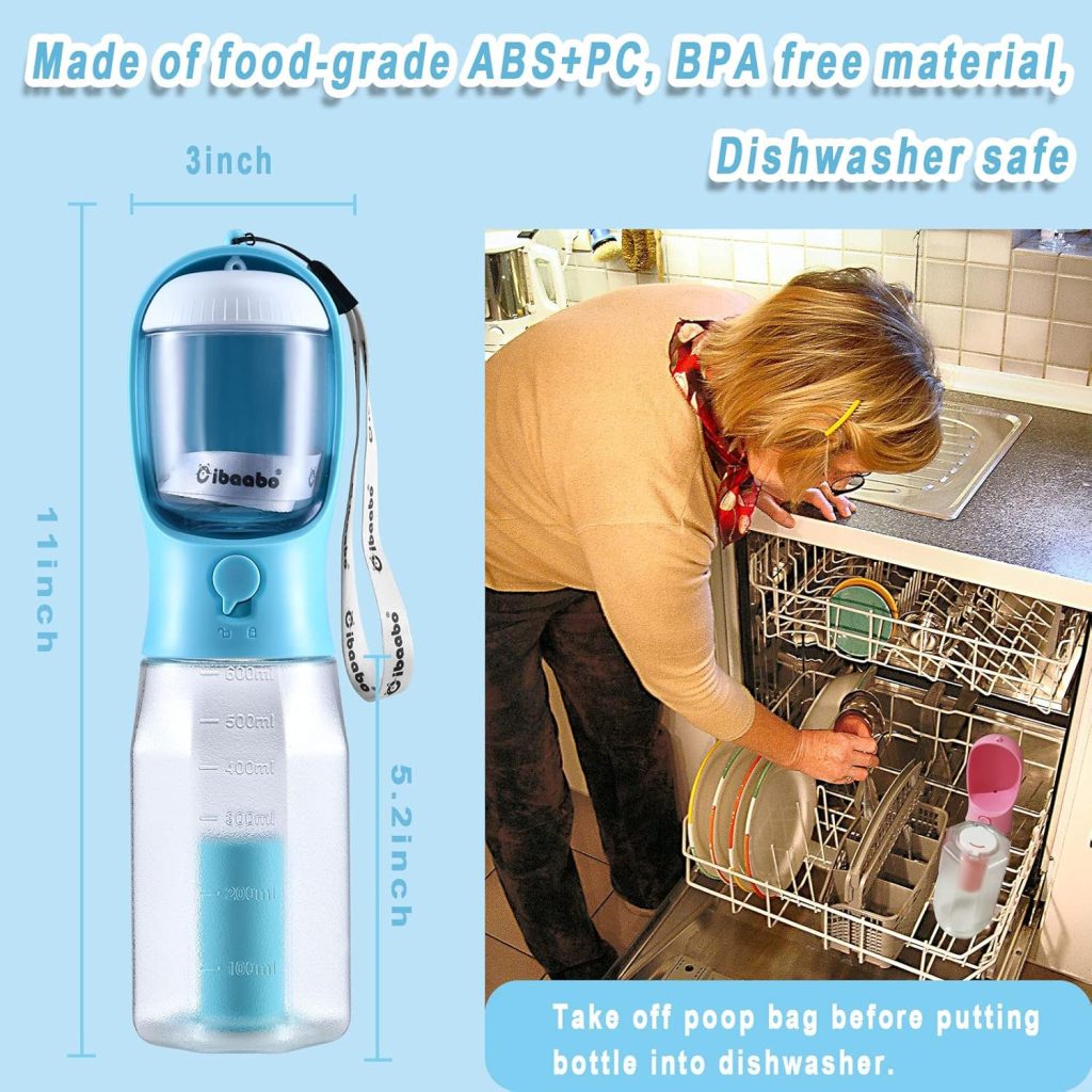 Dog Water Bottle with Food Container  Poop Bag Holder, Travel Water Bowl, Portable Pet Dispenser, Dog Stuff Accessories Items, Puppy Essentials Necessities for Yorkie Chihuahua Walking Hiking