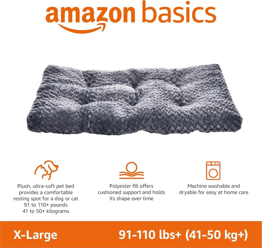 Amazon Basics Cat and Dog Bed and Crate Pad, Machine Washable, Indoor, 35 x 23 x 3 inches, Gray Amazon Basics Cat and Dog Bed and Crate Pad, Machine Washable, Indoor, 35 x 23 x 3 inches, Gray