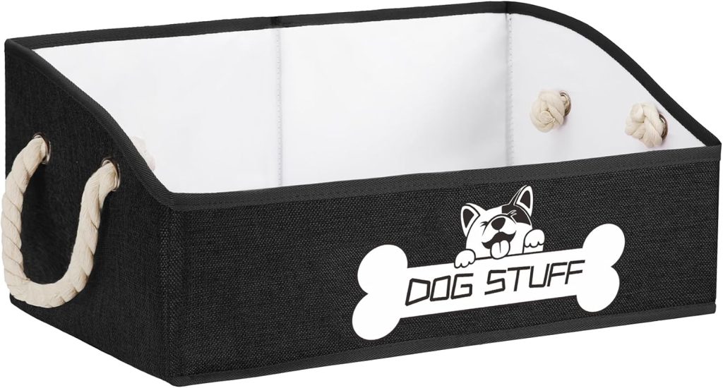 Collapsible Fabric Dog Toy Box and Storage Bin With Handle - Trapezoid Basket Chest Organizer for Pet Toys, Blankets and Accessories, Black Collapsible Fabric Dog Toy Box and Storage Bin With Handle - Trapezoid Basket Chest Organizer for Pet Toys, Blankets and Accessories, Black