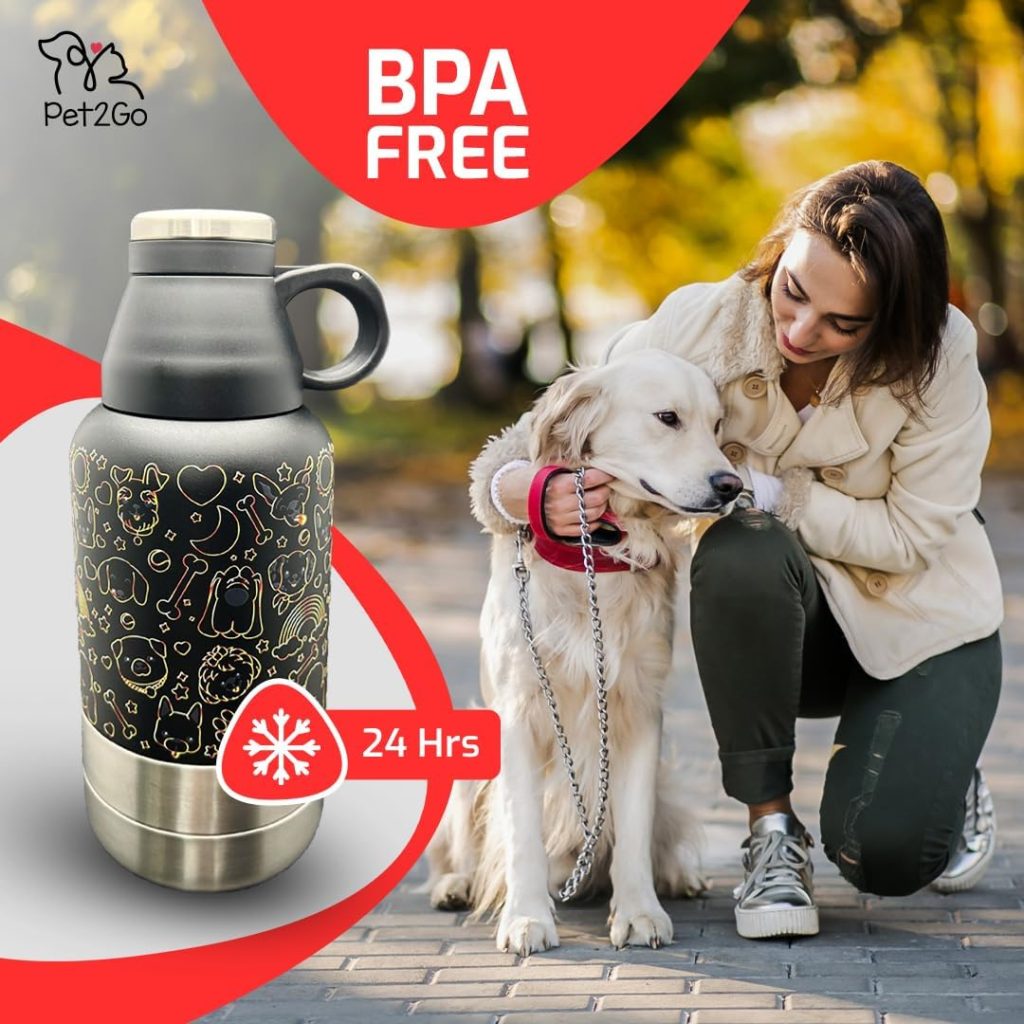 Dog Travel Water Bottle (32oz) with Treat Holder Detachable Bowls | Insulated, Portable Stainless Steel Water Dispenser for Pets | Dog Walking Accessory | Outdoor Doggie Beach Gear (Blue) Dog Travel Water Bottle (32oz) with Treat Holder Detachable Bowls | Insulated, Portable Stainless Steel Water Dispenser for Pets | Dog Walking Accessory | Outdoor Doggie Beach Gear (Blue)