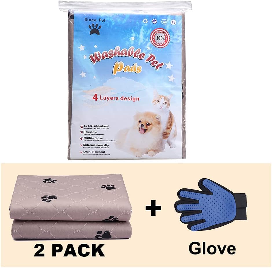 SincoPet Washable Dog Pee Pads with Puppy Grooming Gloves,Puppy Pads,Reusable Pet Training Pads,Large Dog Pee Pad,Waterproof Pet Pads for Dog Bed Mat,Super Absorbing Whelping Pads SincoPet Washable Dog Pee Pads with Puppy Grooming Gloves,Puppy Pads,Reusable Pet Training Pads,Large Dog Pee Pad,Waterproof Pet Pads for Dog Bed Mat,Super Absorbing Whelping Pads