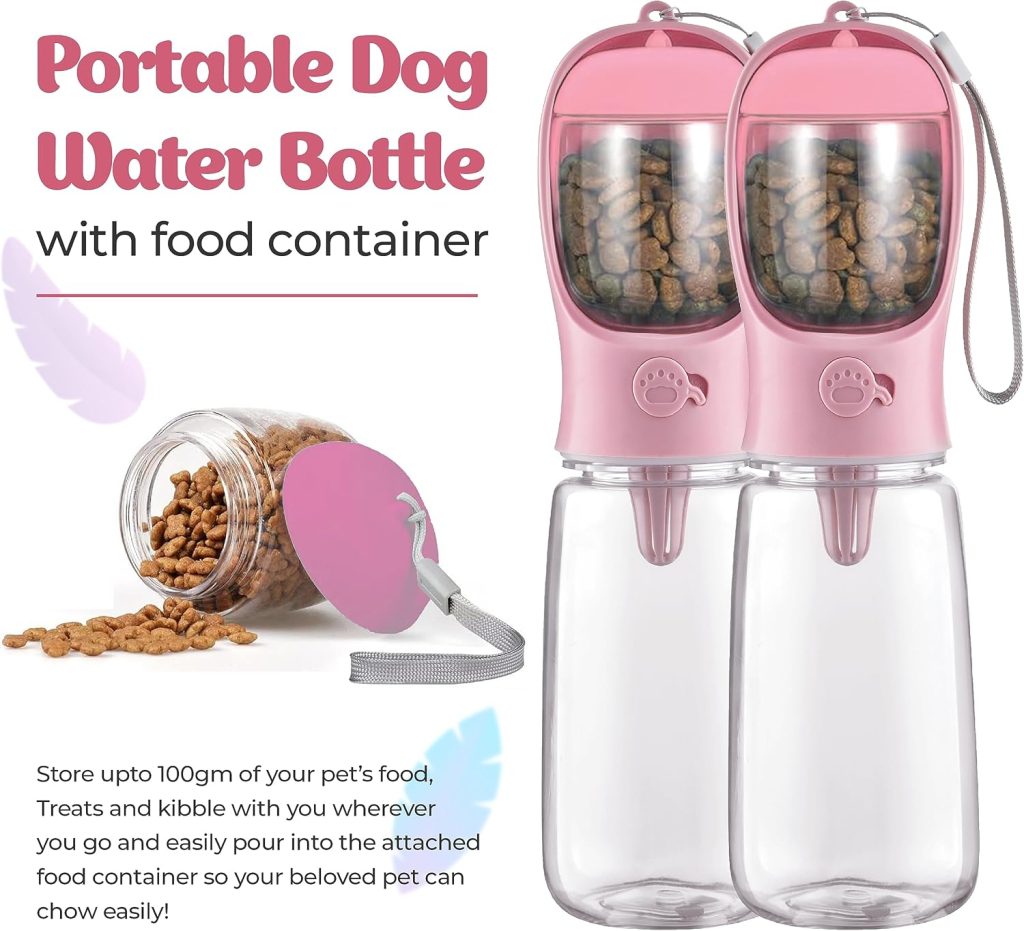 Suhsai Dog Water Bottle with Food Container 19 OZ Portable Pet Water Bottles for Puppy Small Medium Large Dogs | Pet Accessories | Dog Food and Water Dispenser | Dog Camping Essentials (Pink) Suhsai Dog Water Bottle with Food Container 19 OZ Portable Pet Water Bottles for Puppy Small Medium Large Dogs | Pet Accessories | Dog Food and Water Dispenser | Dog Camping Essentials (Pink)