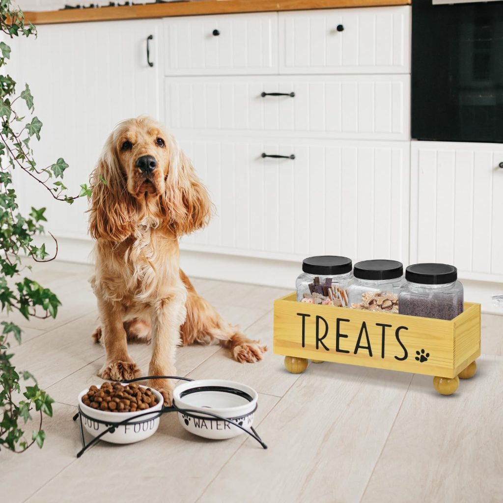 Dog Treat Container, Dog Food Treat Jar Set, Modern Farmhouse Dog Treat Container with Wood Box, Pet Treat Storage Container for Dog and Cat, Dog Food Storage Canister, Gift for Pet Dog Treat Container, Dog Food Treat Jar Set, Modern Farmhouse Dog Treat Container with Wood Box, Pet Treat Storage Container for Dog and Cat, Dog Food Storage Canister, Gift for Pet