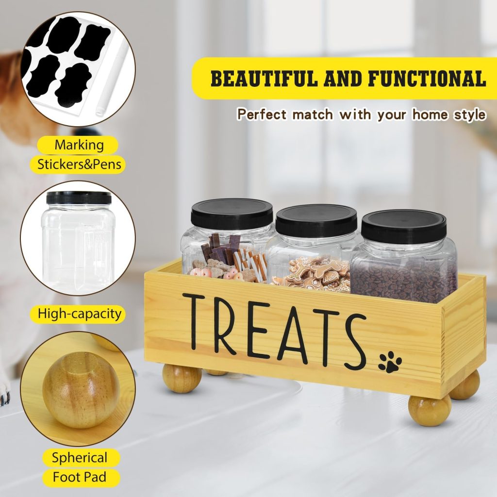 Dog Treat Container, Dog Food Treat Jar Set, Modern Farmhouse Dog Treat Container with Wood Box, Pet Treat Storage Container for Dog and Cat, Dog Food Storage Canister, Gift for Pet Dog Treat Container, Dog Food Treat Jar Set, Modern Farmhouse Dog Treat Container with Wood Box, Pet Treat Storage Container for Dog and Cat, Dog Food Storage Canister, Gift for Pet