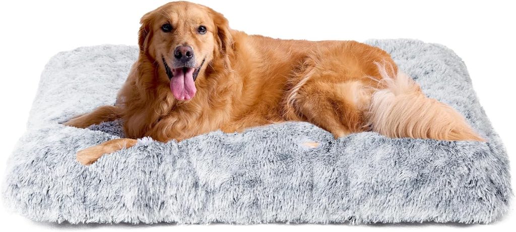 EHEYCIGA Fluffy Dog Crate Bed for Extra Large Dogs, Plush Faux Fur Pad, Calming Anti Anxiety XL Bed for Crate, Washable Soft Warm Dog Mat with Non-Slip Bottom, Grey EHEYCIGA Fluffy Dog Crate Bed for Extra Large Dogs, Plush Faux Fur Pad, Calming Anti Anxiety XL Bed for Crate, Washable Soft Warm Dog Mat with Non-Slip Bottom, Grey