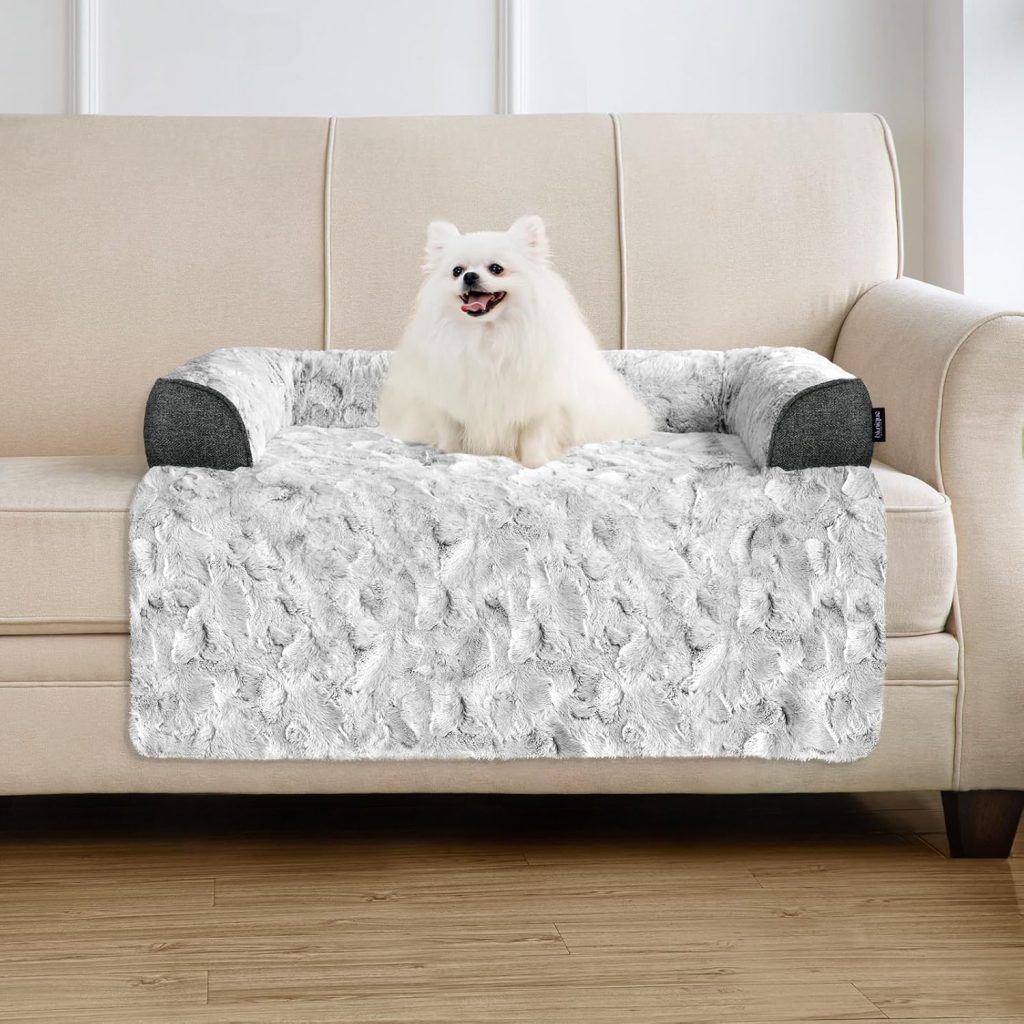 Calming Small Dog Bed for Couch, 35 x 31 inch Removable Couch Cover for Dogs Washable, Non-Slip Fluffy Plush Dog Sofa Mat for Furniture Protector - Grey Calming Small Dog Bed for Couch, 35 x 31 inch Removable Couch Cover for Dogs Washable, Non-Slip Fluffy Plush Dog Sofa Mat for Furniture Protector - Grey