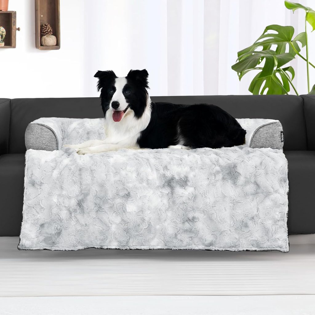 Calming Small Dog Bed for Couch, 35 x 31 inch Removable Couch Cover for Dogs Washable, Non-Slip Fluffy Plush Dog Sofa Mat for Furniture Protector - Grey Calming Small Dog Bed for Couch, 35 x 31 inch Removable Couch Cover for Dogs Washable, Non-Slip Fluffy Plush Dog Sofa Mat for Furniture Protector - Grey
