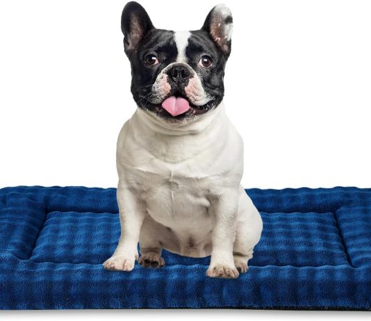 Dog Bed Mat Crate Pad for Large Dogs, Washable Soft Pet Sleeping Mat Kennel Pad with 3D Bubble Pattern, Navy Blue, 36″x 23″