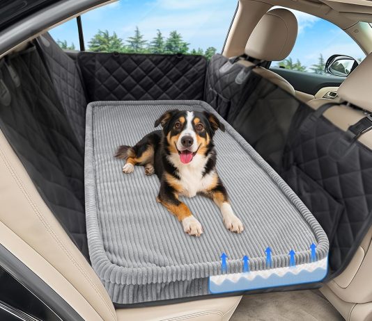 Dog Car Bed, Non-Slip Backseat Extender Pet Mat, Removable Washable Dog Bed for SUVs, Sedans & Trucks, Anti-Slip Travel Bed for Dogs, Easy Clean & Scratch-Proof & Comfort (56″x28.7″)
