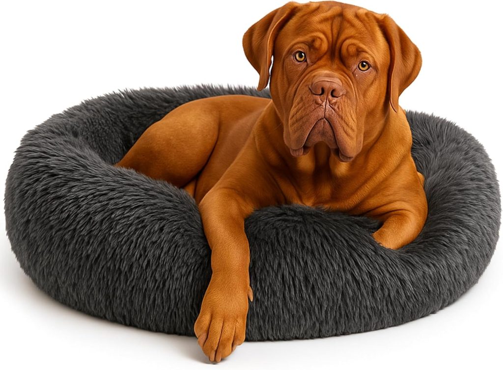 Calming Dog Bed - Fluffy Donut Cuddler for Anxiety Relief, Orthopedic Pet Bed with Non-Slip Bottom, Cozy Round Faux Fur Nest for Dogs and Cats, Plush Crate Mat for Comfort (Dark Grey, X-Large) Calming Dog Bed - Fluffy Donut Cuddler for Anxiety Relief, Orthopedic Pet Bed with Non-Slip Bottom, Cozy Round Faux Fur Nest for Dogs and Cats, Plush Crate Mat for Comfort (Dark Grey, X-Large)