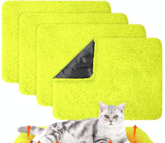 Drydiet 4 Pack Self Warming Cat Pads Self Heating Cat Mat Washable Homeless Dogs Thermal Pads Kennel Pad Reflects Body Heat Warm Crate Bed Mat for Indoor Outdoor Pet(Gray,22 x 35 Inch)