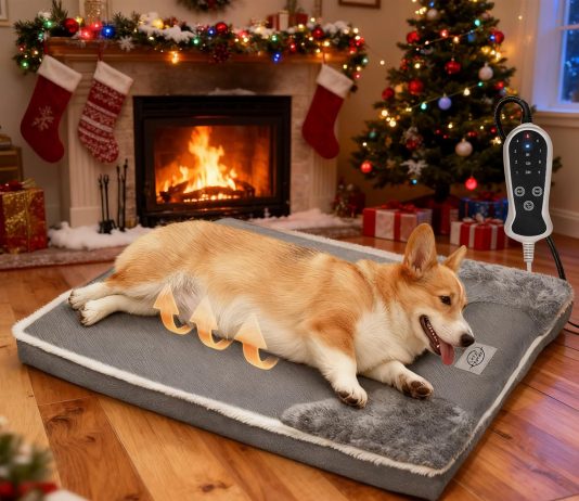 Heated Dog Bed for Large Dogs, 40×27 Inch Pet Sofa with 9-Level Adjustable Warmer, Waterproof Lining, Machine-Washable Removable Cover Non-Slip Bottom, Gray