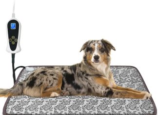 Large Dog Heating Pad for Dogs, Pet Heating Pad Electric, Waterproof, Heated Dog Bed with Timer, with Smart Thermostat Switch, Add Wire Rope with Blue Fabric Cover (Rose, 34×21 in) Home |