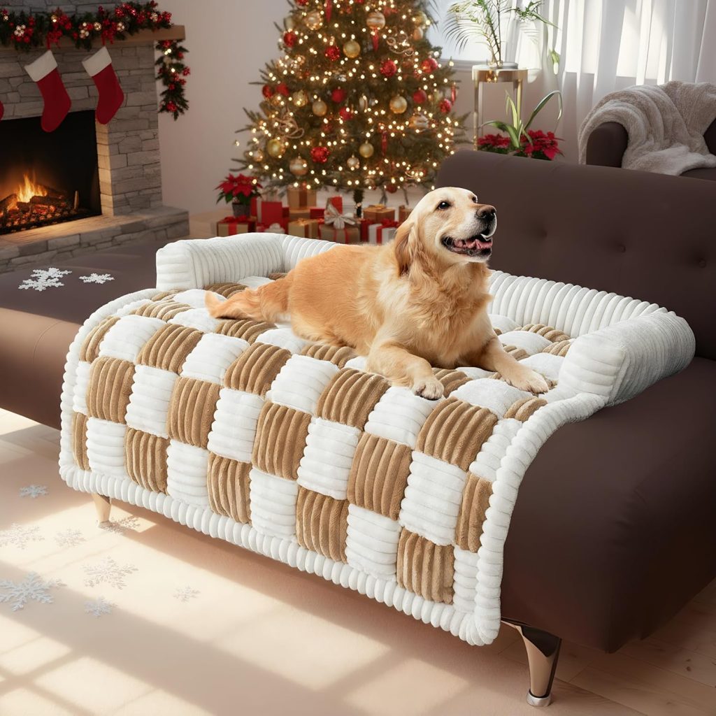LiveGo Fuzzy Pet Couch Covers for Sofa, Dog Couch Cover Fuzzy Sofa Cover Cream Square Plaid Dog Bed Plush Dog Mat for Furniture Protector for Large Medium Dogs and Cats LiveGo Fuzzy Pet Couch Covers for Sofa, Dog Couch Cover Fuzzy Sofa Cover Cream Square Plaid Dog Bed Plush Dog Mat for Furniture Protector for Large Medium Dogs and Cats