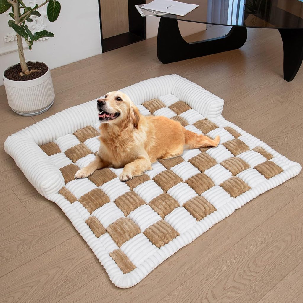 LiveGo Fuzzy Pet Couch Covers for Sofa, Dog Couch Cover Fuzzy Sofa Cover Cream Square Plaid Dog Bed Plush Dog Mat for Furniture Protector for Large Medium Dogs and Cats LiveGo Fuzzy Pet Couch Covers for Sofa, Dog Couch Cover Fuzzy Sofa Cover Cream Square Plaid Dog Bed Plush Dog Mat for Furniture Protector for Large Medium Dogs and Cats