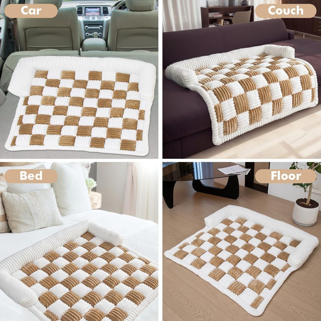 LiveGo Fuzzy Pet Couch Covers for Sofa, Dog Couch Cover Fuzzy Sofa Cover Cream Square Plaid Dog Bed Plush Dog Mat for Furniture Protector for Large Medium Dogs and Cats LiveGo Fuzzy Pet Couch Covers for Sofa, Dog Couch Cover Fuzzy Sofa Cover Cream Square Plaid Dog Bed Plush Dog Mat for Furniture Protector for Large Medium Dogs and Cats