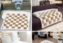 LiveGo Fuzzy Pet Couch Covers for Sofa, Dog Couch Cover Fuzzy Sofa Cover Cream Square Plaid Dog Bed Plush Dog Mat for Furniture Protector for Large Medium Dogs and Cats