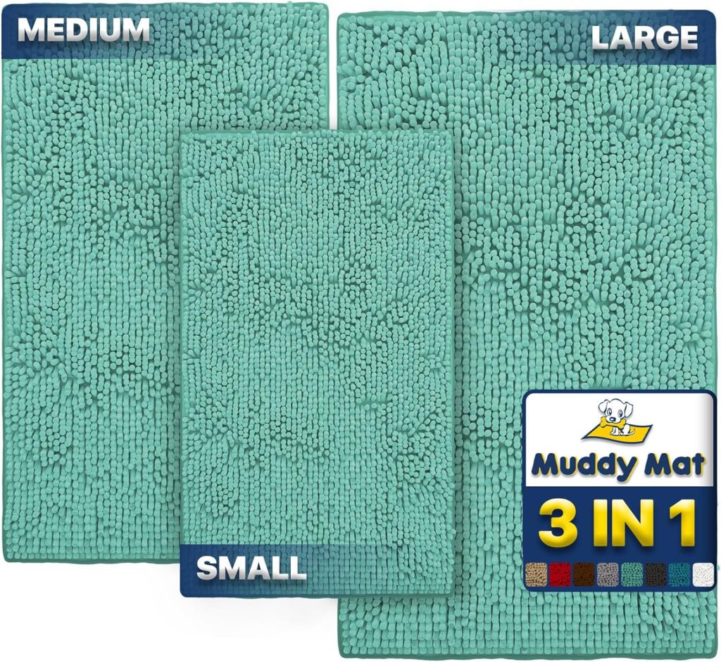 Muddy Mat® Pack of Highly Absorbent Microfiber Dog Door Mat and Pet Rug, Non Slip Thick Washable Area Mat Soft Chenille for Kitchen Bathroom Bedroom and Outdoor - Sea Green Small, Medium Large Muddy Mat® Pack of Highly Absorbent Microfiber Dog Door Mat and Pet Rug, Non Slip Thick Washable Area Mat Soft Chenille for Kitchen Bathroom Bedroom and Outdoor - Sea Green Small, Medium Large