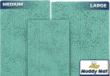 Muddy Mat® Pack of 3 Highly Absorbent Microfiber Dog Door Mat and Pet Rug, Non Slip Thick Washable Area Mat Soft Chenille for Kitchen Bathroom Bedroom and Outdoor – Sea Green Small, Medium & Large