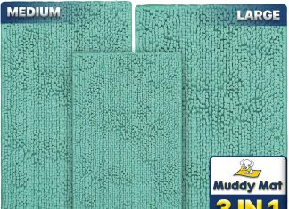 Muddy Mat® Pack of 3 Highly Absorbent Microfiber Dog Door Mat and Pet Rug, Non Slip Thick Washable Area Mat Soft Chenille for Kitchen Bathroom Bedroom and Outdoor – Sea Green Small, Medium & Large Home |