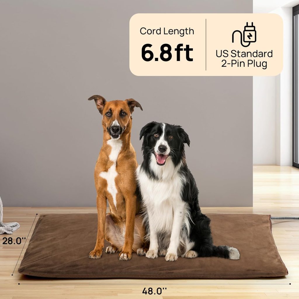TURBRO 48x28” Extra Large Pet Heating Pad, Electric Heated Dog Bed for Large Breeds, Air Valve Design, Anti-Bite Cord, Ultra-Soft and Anti-Slip Cover, Outdoor and Indoor Use, UL Test Passed, Brown TURBRO 48x28” Extra Large Pet Heating Pad, Electric Heated Dog Bed for Large Breeds, Air Valve Design, Anti-Bite Cord, Ultra-Soft and Anti-Slip Cover, Outdoor and Indoor Use, UL Test Passed, Brown