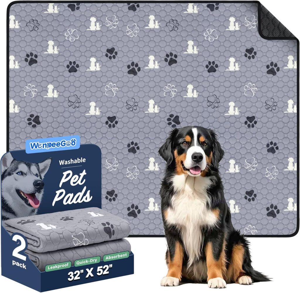 WanpeeGoo Washable Pee Pads for Dogs Mat, Pack Absorbent Reusable Training Dog Pads Pet Puppy Pads, Non-Slip Potty Pads for Whelping, Playpen, Crate, Bed, Grey 32x52 WanpeeGoo Washable Pee Pads for Dogs Mat, Pack Absorbent Reusable Training Dog Pads Pet Puppy Pads, Non-Slip Potty Pads for Whelping, Playpen, Crate, Bed, Grey 32x52