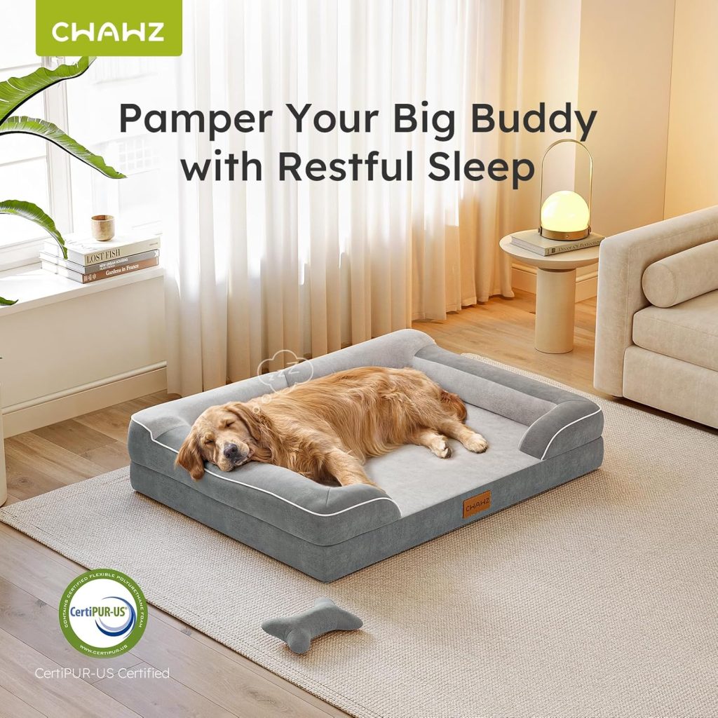 CWAWZ XXL Dog Bed for Extra Large Dogs, Giant Orthopedic Dog Bed with Cooling Gel Memory Foam, Waterproof Pet Bed with Removable Washable Cover, Pet Sofa bed Dutch Velvet with Bone Toy, Light Gray CWAWZ XXL Dog Bed for Extra Large Dogs, Giant Orthopedic Dog Bed with Cooling Gel Memory Foam, Waterproof Pet Bed with Removable Washable Cover, Pet Sofa bed Dutch Velvet with Bone Toy, Light Gray